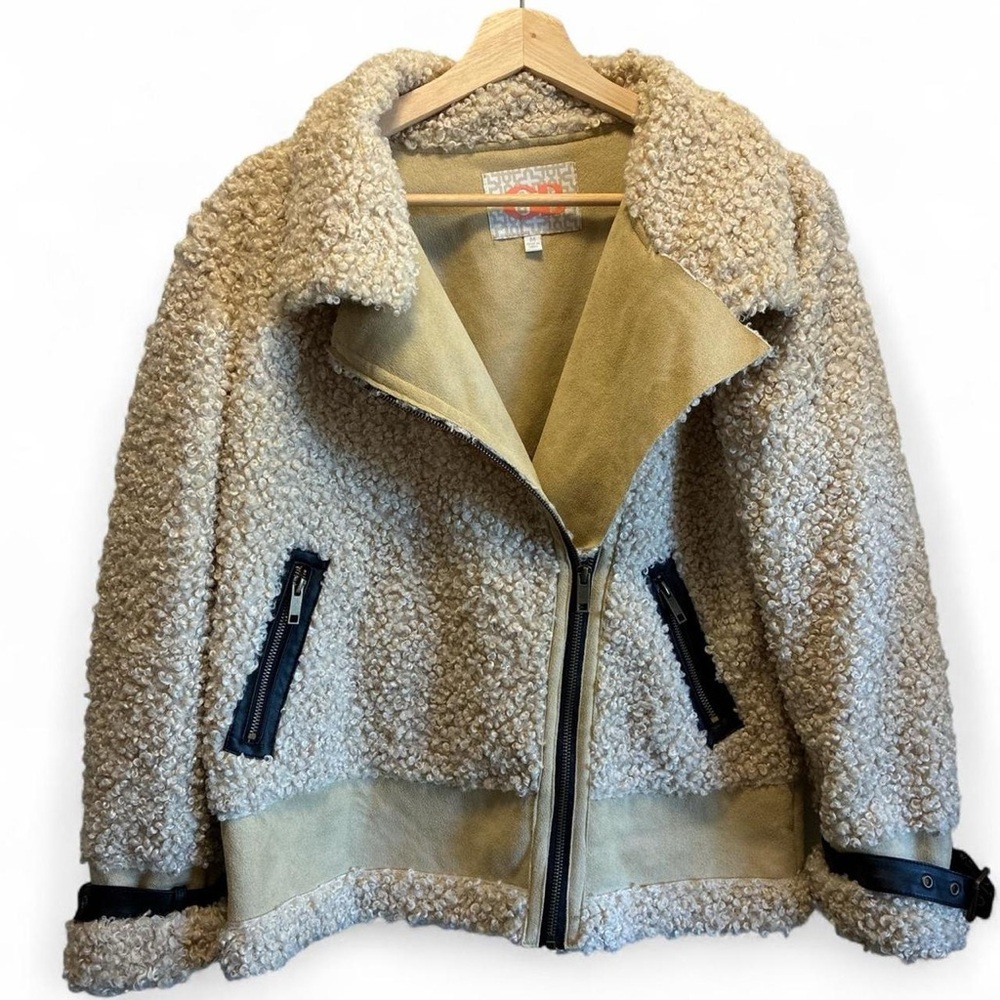 Gianni Bini Tan Teddy Jacket with Black Accents